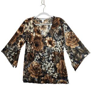 Dressbarn Womens M Floral Bell Sleeve Blouse multicolor Polyester dots Bohemian